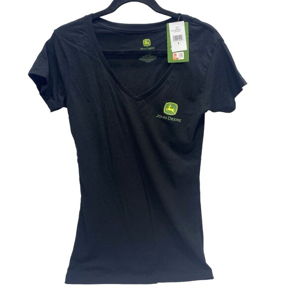 John Deere Farm Montana Women's V-Neck Size Small Black T-Shirt John Deere Logo* - Picture 1 of 10
